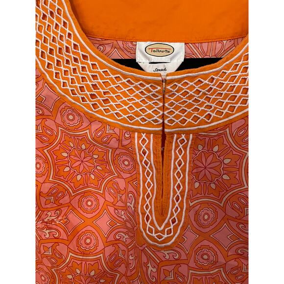 Talbots Stretch Womens Blouse Small Boho Tunic Mandala Orange Decorative Trim - Picture 3 of 10